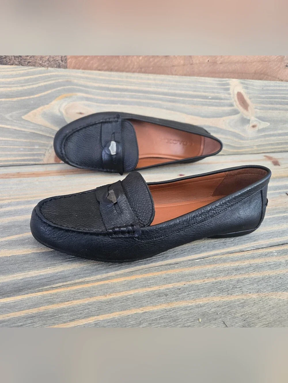 COACH FG1268 Leather Penny Loafers Black Size 9.5 B